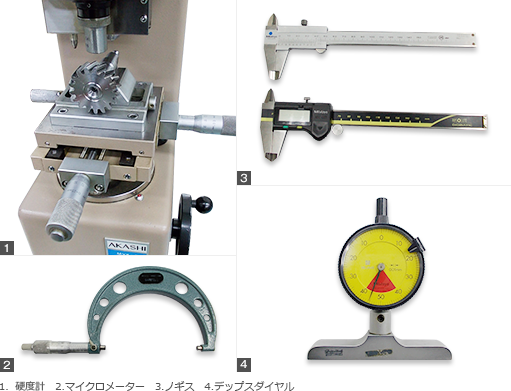 1．硬度計　2.マイクロメーター　3.ノギス　4.デップスダイヤル